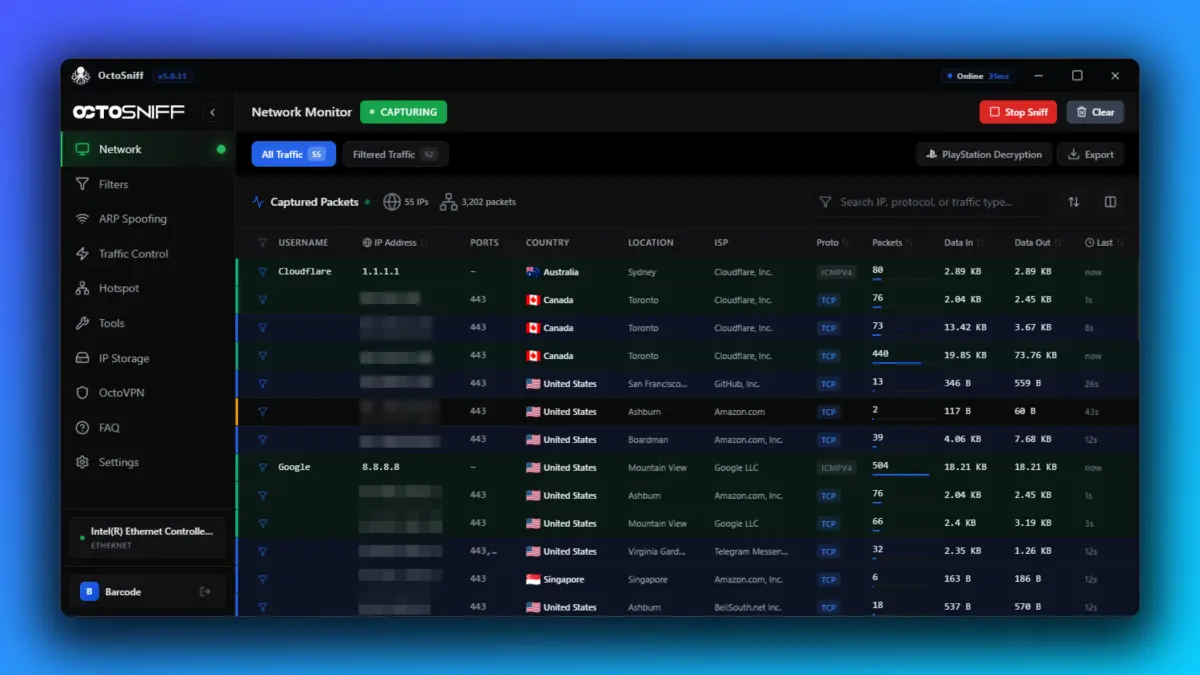 OctoSniff 5.0 Dashboard